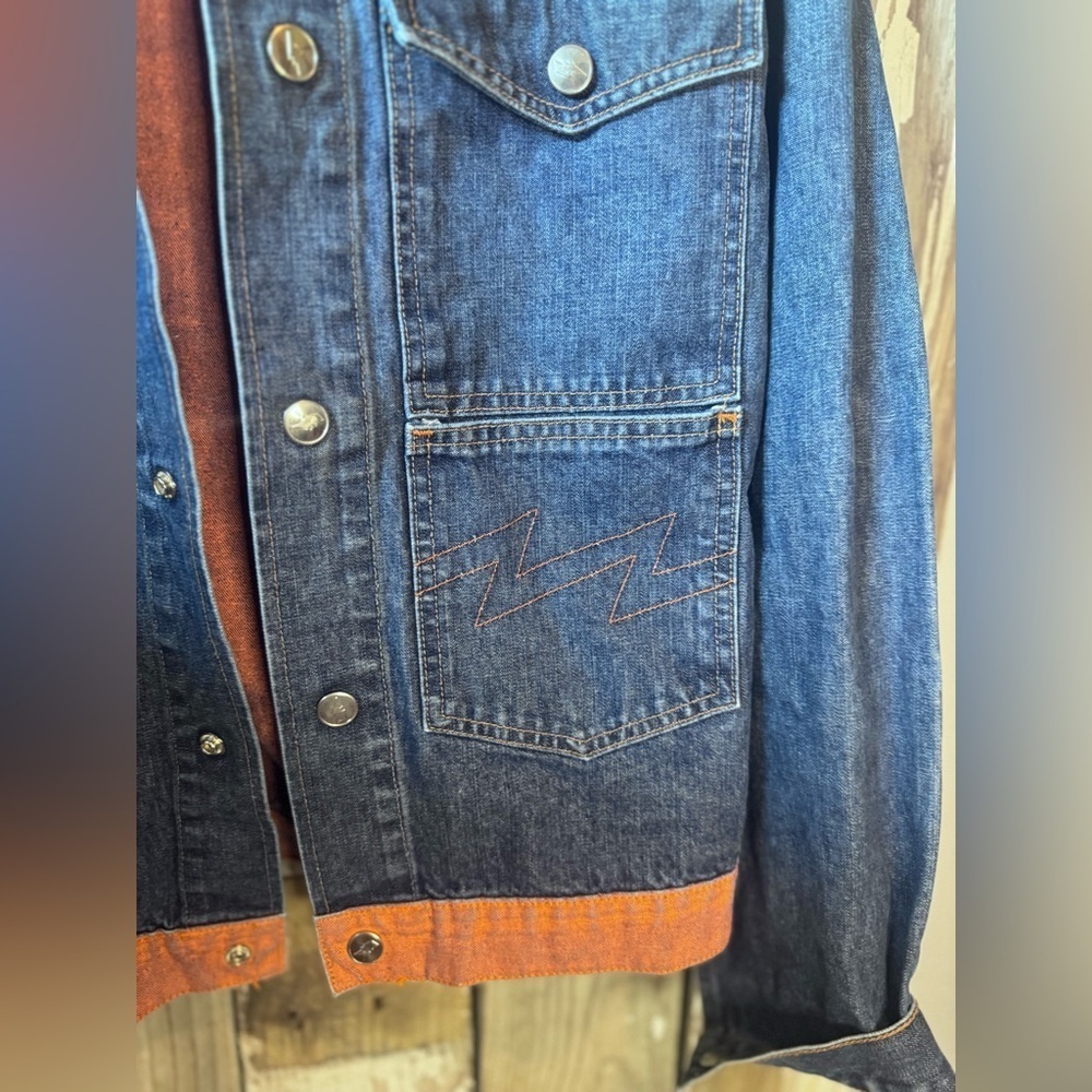 Wild and Leathal Trash W&LT Denim Jacket with Orange Trim Size Large - Picture 14 of 15